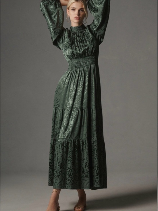 Anthropologie Dresses & Skirts - Anthropologie Forest Green Smocked-Waist High Neck Maxi Dress